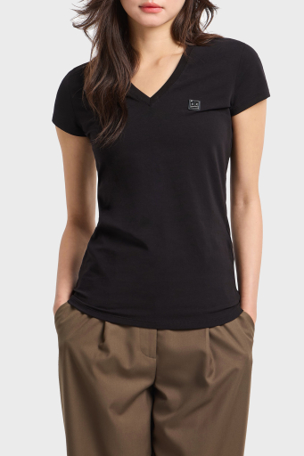 Armani Exchage % 100 Pamuk Slim Fit V Yaka Logolu Bayan T Shirt XW000105 AF11929 UC001 SİYAH - 1