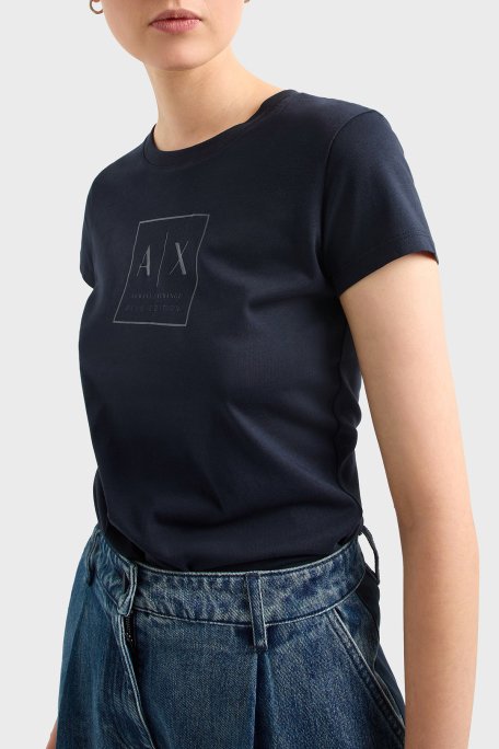 Armani Exchage Logolu % 100 Pamuk Slim Fit Bisiklet Yaka Bayan T Shirt XW000530 AF10359 UB100 LACİVERT - 4