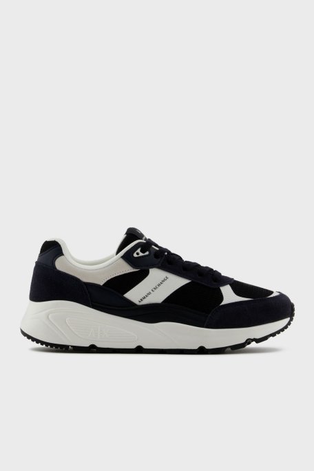 Armani Exchage Logolu Süet Detaylı Kalın Taban Sneaker Erkek Ayakkabı XUX265 XV957 N814 SİYAH-BEYAZ - 1