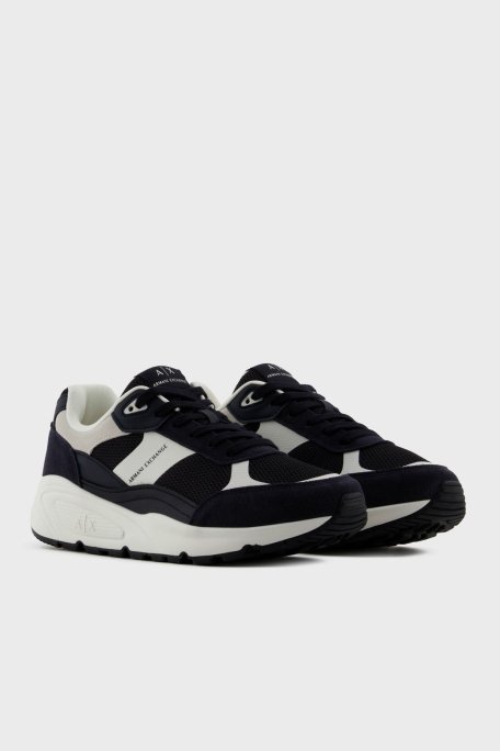 Armani Exchage Logolu Süet Detaylı Kalın Taban Sneaker Erkek Ayakkabı XUX265 XV957 N814 SİYAH-BEYAZ - 2