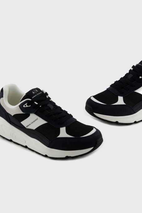 Armani Exchage Logolu Süet Detaylı Kalın Taban Sneaker Erkek Ayakkabı XUX265 XV957 N814 SİYAH-BEYAZ - 3