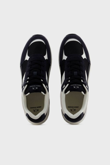 Armani Exchage Logolu Süet Detaylı Kalın Taban Sneaker Erkek Ayakkabı XUX265 XV957 N814 SİYAH-BEYAZ - 4