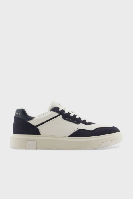 Armani Exchage Logolu Süet Karışımlı Sneaker Erkek Ayakkabı XUX254 XV950 U388 EKRU-LACİVERT - 1