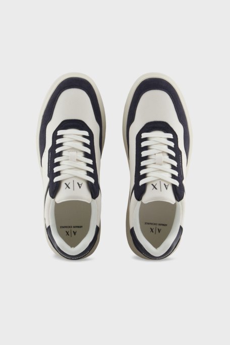 Armani Exchage Logolu Süet Karışımlı Sneaker Erkek Ayakkabı XUX254 XV950 U388 EKRU-LACİVERT - 3