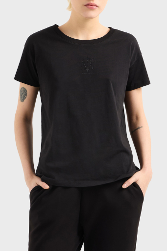 Armani Exchage Logolu Taşlı % 100 Pamuk Relaxed Fit Bisiklet Yaka Bayan T Shirt XW000830 AF10356 UC001 SİYAH - 1