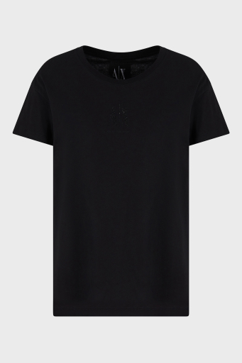 Armani Exchage Logolu Taşlı % 100 Pamuk Relaxed Fit Bisiklet Yaka Bayan T Shirt XW000830 AF10356 UC001 SİYAH - 5