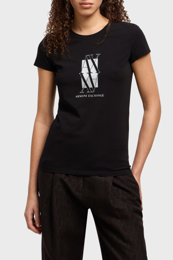 Armani Exchage Pamuklu Slim Fit Bisiklet Yaka Logolu Bayan T Shirt XW000511 AF11929 UC001 SİYAH - 1