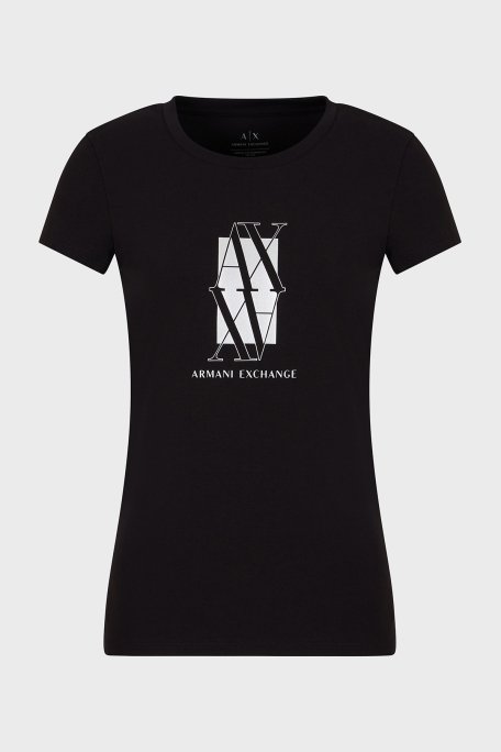 Armani Exchage Pamuklu Slim Fit Bisiklet Yaka Logolu Bayan T Shirt XW000511 AF11929 UC001 SİYAH - 10