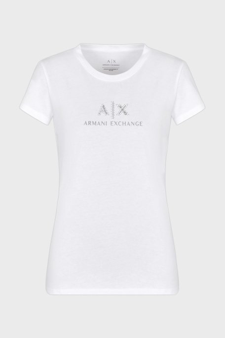 Armani Exchage Taşlı % 100 Pamuk Slim Fit Bisiklet Yaka Bayan T Shirt XW000386 AF10354 U0002 BEYAZ - 10