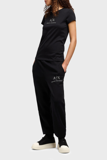 Armani Exchage Taşlı % 100 Pamuk Slim Fit Bisiklet Yaka Bayan T Shirt XW000386 AF10354 UC001 SİYAH - 3