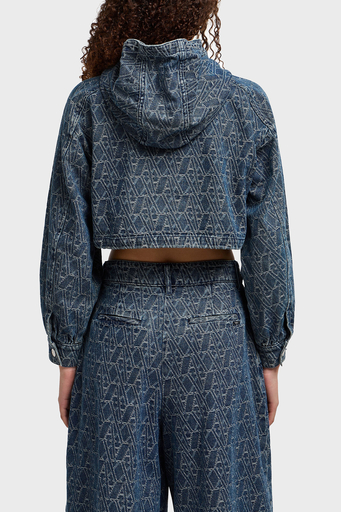 Armani Exchance % 100 Pamuk Tamamı Jakarlı Kapüşonlu Crop Bayan Kot Ceket XW001185 AF12844 FB055 LACİVERT - 3