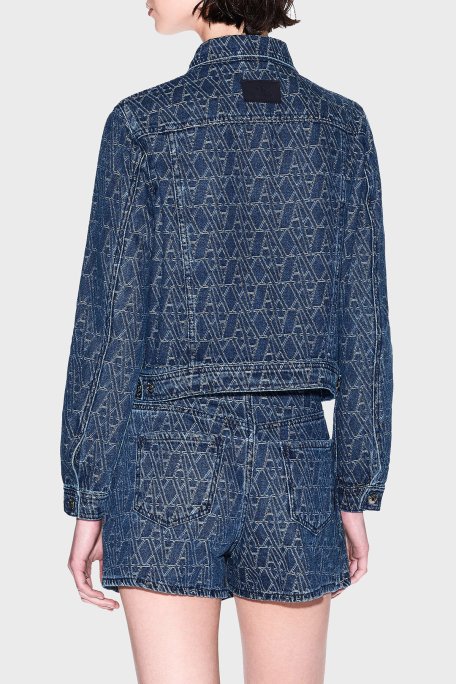 Armani Exchance % 100 Pamuk Tamamı Jakarlı Regular Fit Bayan Kot Ceket XW000556 AF12844 FB055 LACİVERT - 2