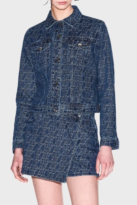 Armani Exchance % 100 Pamuk Tamamı Jakarlı Regular Fit Bayan Kot Ceket XW000556 AF12844 FB055 LACİVERT - 4