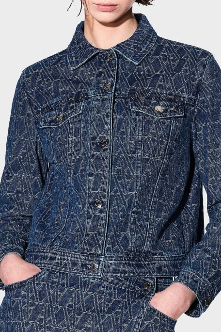 Armani Exchance % 100 Pamuk Tamamı Jakarlı Regular Fit Bayan Kot Ceket XW000556 AF12844 FB055 LACİVERT - 5