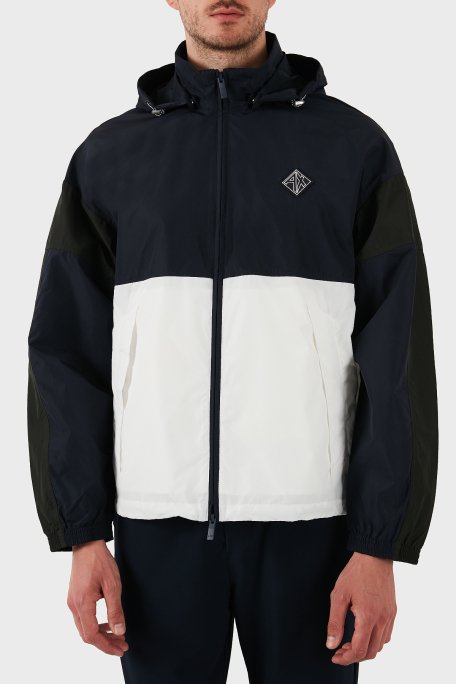 Armani Exchance Renk Bloklu Regular Fit Çıkarılabilir Kapüşonlu Erkek Ceket XM000190 AF12012 MB071 LACİVERT-BEYAZ - 1