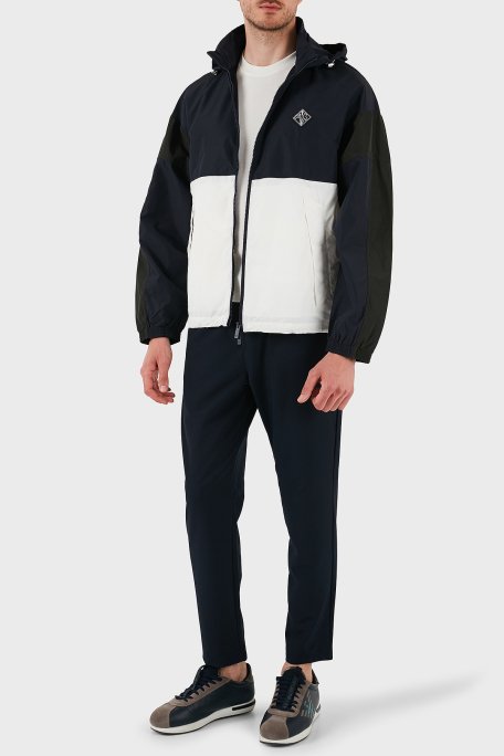 Armani Exchance Renk Bloklu Regular Fit Çıkarılabilir Kapüşonlu Erkek Ceket XM000190 AF12012 MB071 LACİVERT-BEYAZ - 2