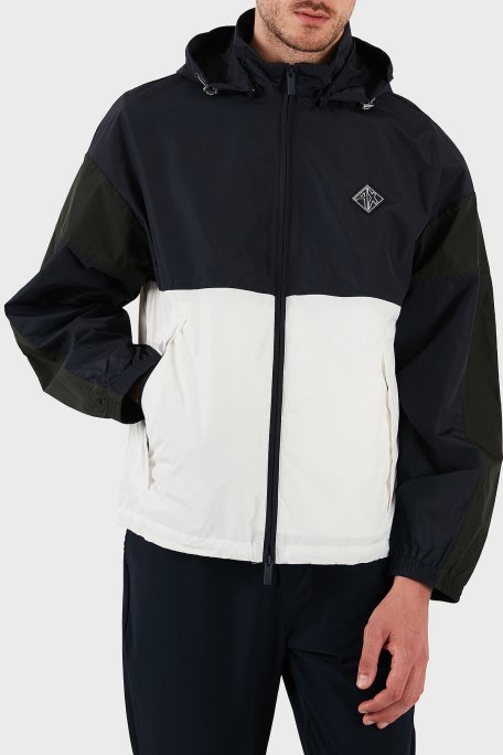 Armani Exchance Renk Bloklu Regular Fit Çıkarılabilir Kapüşonlu Erkek Ceket XM000190 AF12012 MB071 LACİVERT-BEYAZ - 4