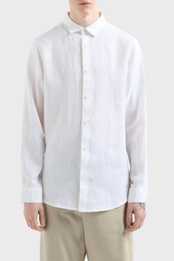 Armani Exchange % 100 Keten Regular Fit Düz Yaka Erkek Gömlek XM001221 AF14619 U0001 BEYAZ - 1