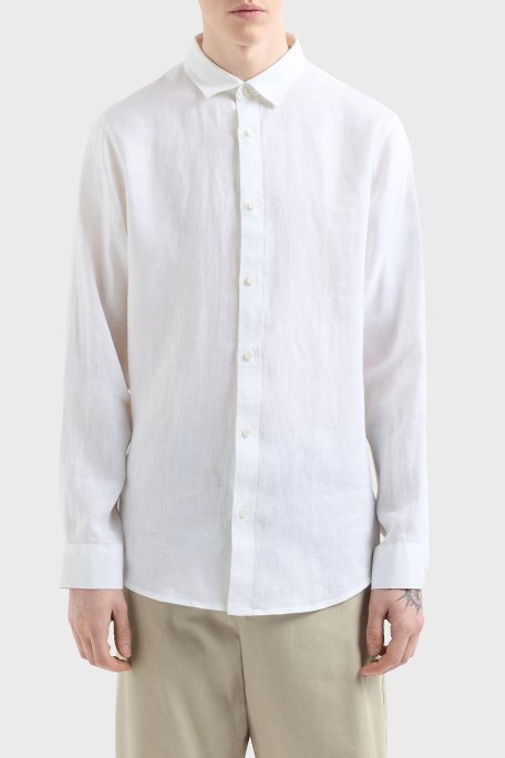 Armani Exchange % 100 Keten Regular Fit Düz Yaka Erkek Gömlek XM001221 AF14619 U0001 BEYAZ - 1
