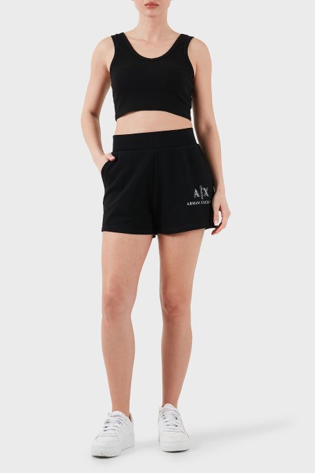 Armani Exchange % 100 Pamuk Lastikli Bel Logolu Bayan Short XW001052 AF11851 UC001 SİYAH - 1
