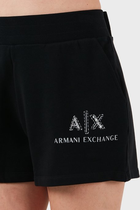 Armani Exchange % 100 Pamuk Lastikli Bel Logolu Bayan Short XW001052 AF11851 UC001 SİYAH - 6