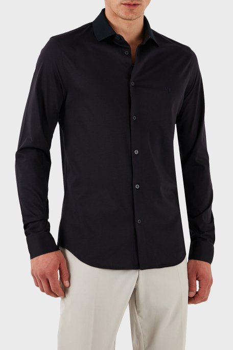 Armani Exchange % 100 Pamuk Regular Fit Düz Yaka Erkek Gömlek XM000497 AF10364 UB101 LACİVERT - 4