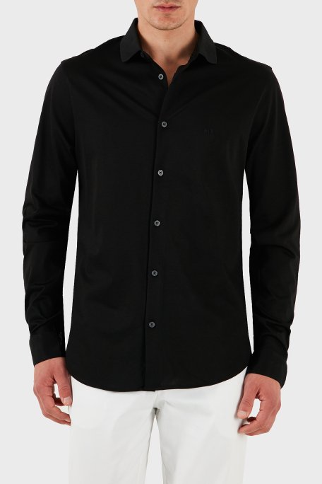 Armani Exchange % 100 Pamuk Regular Fit Düz Yaka Erkek Gömlek XM000497 AF10364 UC001 SİYAH - 1