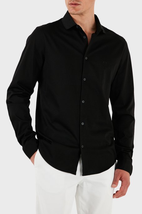 Armani Exchange % 100 Pamuk Regular Fit Düz Yaka Erkek Gömlek XM000497 AF10364 UC001 SİYAH - 2