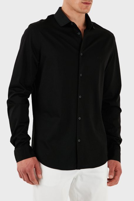 Armani Exchange % 100 Pamuk Regular Fit Düz Yaka Erkek Gömlek XM000497 AF10364 UC001 SİYAH - 5
