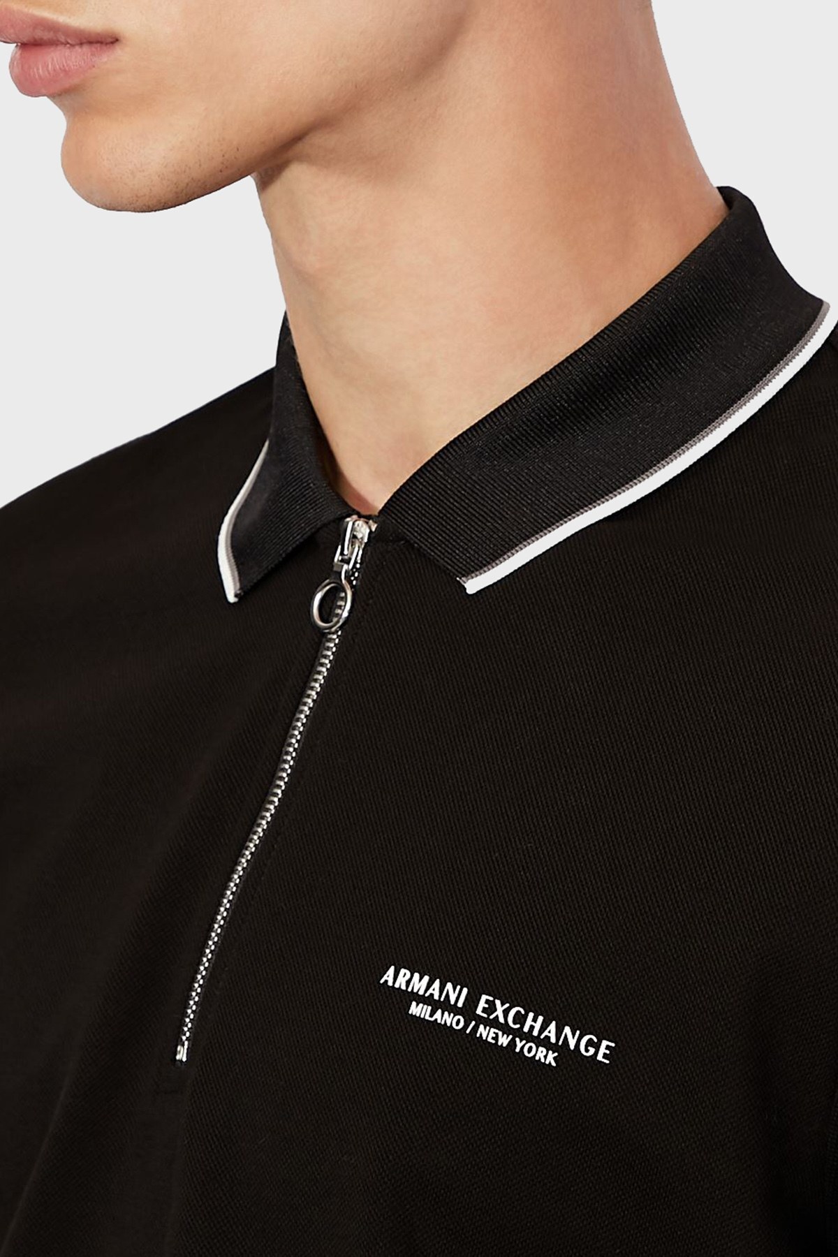 Armani Exchange % 100 Pamuk Regular Fit Fermuarlı T Shirt Erkek Polo 6KZFLD ZJ1BZ 1200 SİYAH