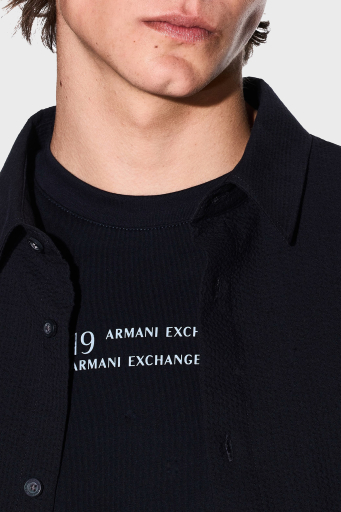 Armani Exchange % 100 Pamuk Regular Fit Kısa Kollu Erkek Gömlek XM001237 AF13141 UB101 LACİVERT - 4