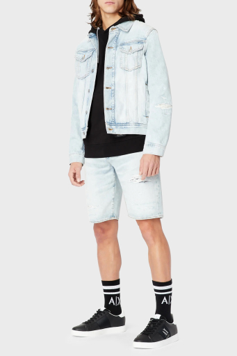 Armani Exchange % 100 Pamuk Regular Fit Kot Erkek Short 3RZJ65 Z1S5Z 1500 Buz Mavisi - 9