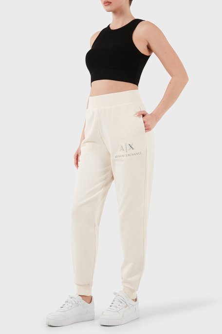Armani Exchange % 100 Pamuk Regular Fit Ribanalı Paça Bayan Pantolon XW000162 AF11851 U1003 EKRU - 2
