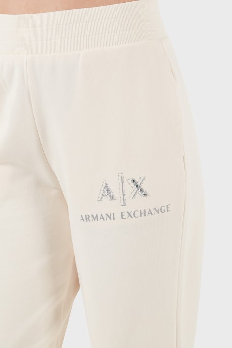 Armani Exchange % 100 Pamuk Regular Fit Ribanalı Paça Bayan Pantolon XW000162 AF11851 U1003 EKRU - 5