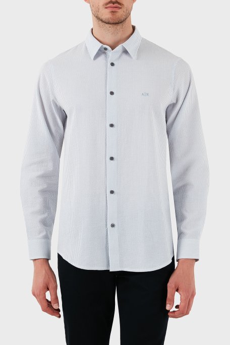 Armani Exchange % 100 Pamuk Regular Fit Uzun Kollu Erkek Gömlek XM000429 AF13141 MB004 MAVİ-BEYAZ - 1