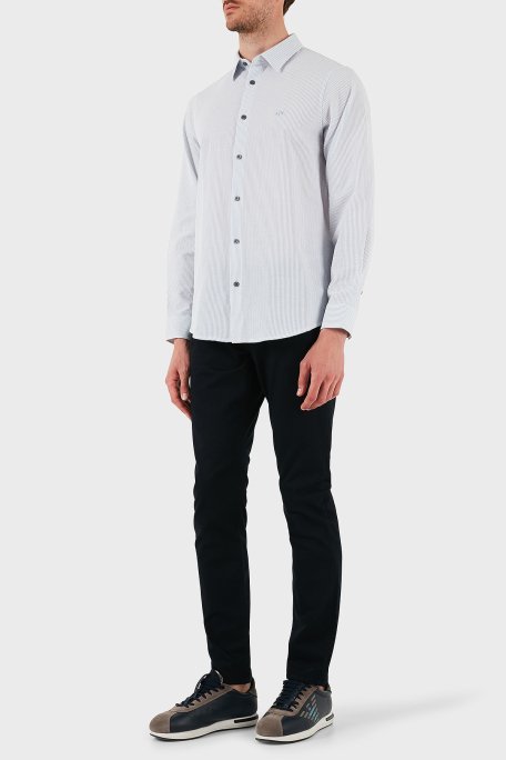 Armani Exchange % 100 Pamuk Regular Fit Uzun Kollu Erkek Gömlek XM000429 AF13141 MB004 MAVİ-BEYAZ - 2