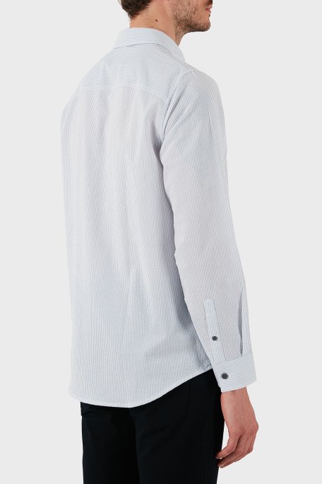 Armani Exchange % 100 Pamuk Regular Fit Uzun Kollu Erkek Gömlek XM000429 AF13141 MB004 MAVİ-BEYAZ - 3
