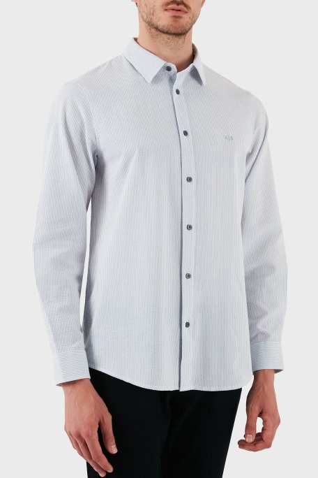 Armani Exchange % 100 Pamuk Regular Fit Uzun Kollu Erkek Gömlek XM000429 AF13141 MB004 MAVİ-BEYAZ - 5