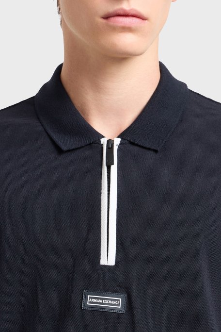 Armani Exchange % 100 Pamuk Regular Fit Yarım Fermuarlı Erkek Polo Yaka T Shirt XM000221 AF10366 UB101 LACİVERT - 7