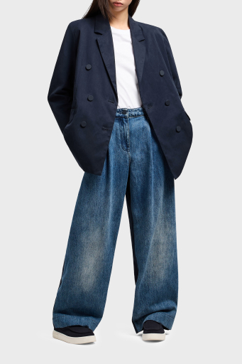 Armani Exchange % 100 Pamuk Relaxed Fit Bol Paça Renk Bloklu Bayan Pantolon XW000561 AF12845 MB115 LACİVERT - 2