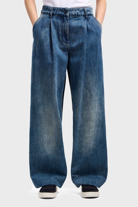 Armani Exchange % 100 Pamuk Relaxed Fit Bol Paça Renk Bloklu Bayan Pantolon XW000561 AF12845 MB115 LACİVERT - 1