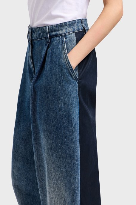Armani Exchange % 100 Pamuk Relaxed Fit Bol Paça Renk Bloklu Bayan Pantolon XW000561 AF12845 MB115 LACİVERT - 3