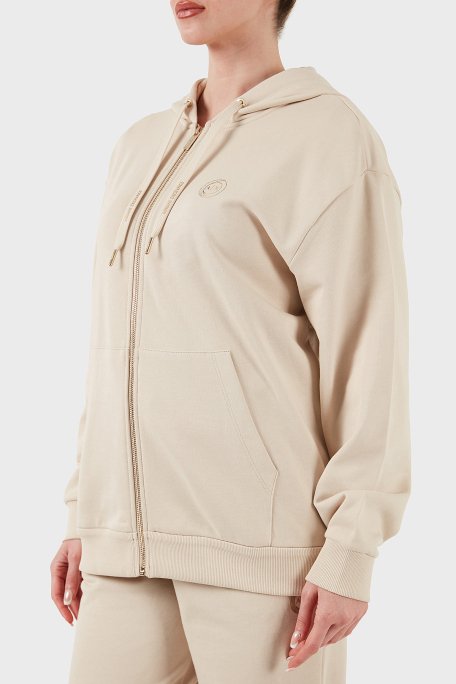 Armani Exchange % 100 Pamuk Relaxed Fit Kapüşonlu Fermuarlı Bayan Sweat XW000318 AF12217 U1095 BEJ - 1