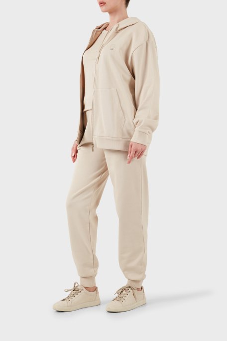 Armani Exchange % 100 Pamuk Relaxed Fit Kapüşonlu Fermuarlı Bayan Sweat XW000318 AF12217 U1095 BEJ - 2