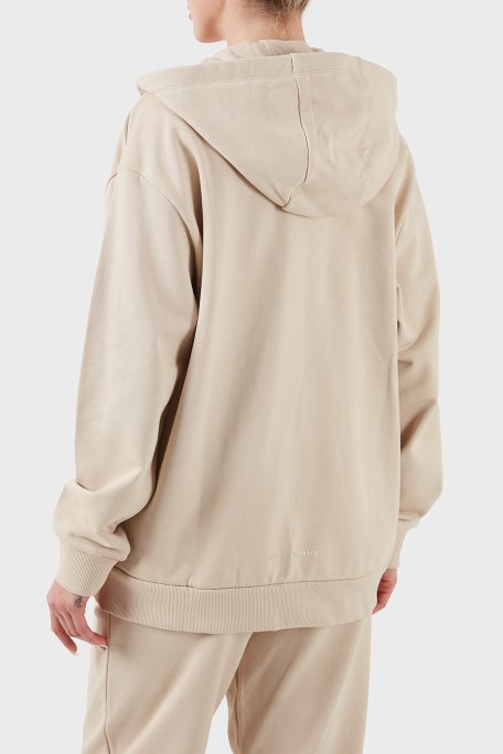 Armani Exchange % 100 Pamuk Relaxed Fit Kapüşonlu Fermuarlı Bayan Sweat XW000318 AF12217 U1095 BEJ - 3