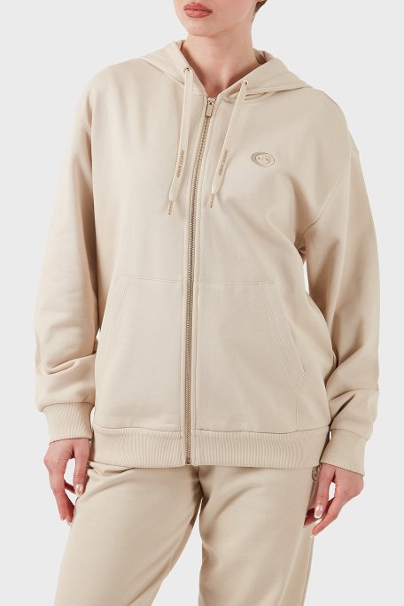 Armani Exchange % 100 Pamuk Relaxed Fit Kapüşonlu Fermuarlı Bayan Sweat XW000318 AF12217 U1095 BEJ - 5