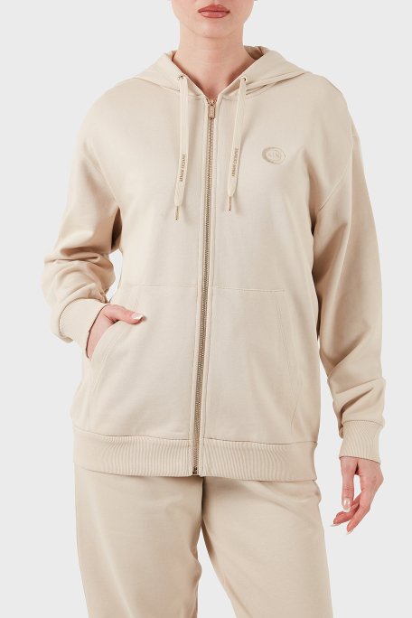 Armani Exchange % 100 Pamuk Relaxed Fit Kapüşonlu Fermuarlı Bayan Sweat XW000318 AF12217 U1095 BEJ - 6