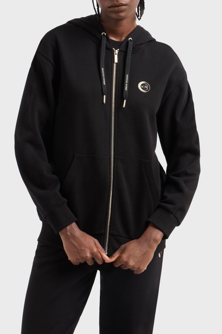 Armani Exchange % 100 Pamuk Relaxed Fit Kapüşonlu Fermuarlı Bayan Sweat XW000318 AF12217 UC001 SİYAH - 1