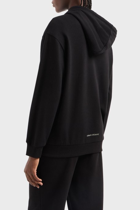 Armani Exchange % 100 Pamuk Relaxed Fit Kapüşonlu Fermuarlı Bayan Sweat XW000318 AF12217 UC001 SİYAH - 3