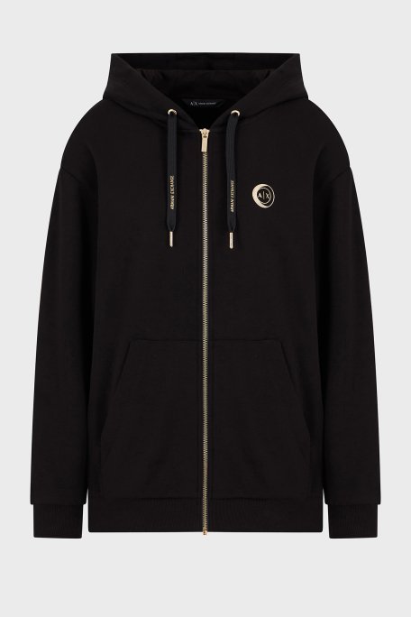 Armani Exchange % 100 Pamuk Relaxed Fit Kapüşonlu Fermuarlı Bayan Sweat XW000318 AF12217 UC001 SİYAH - 5